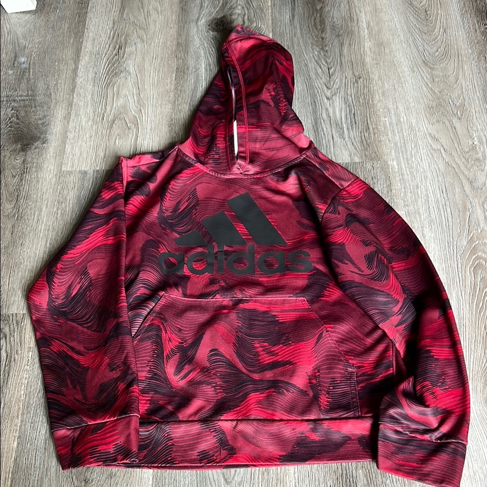 Adidas Red and Black Hoodie - Size Youth Medium